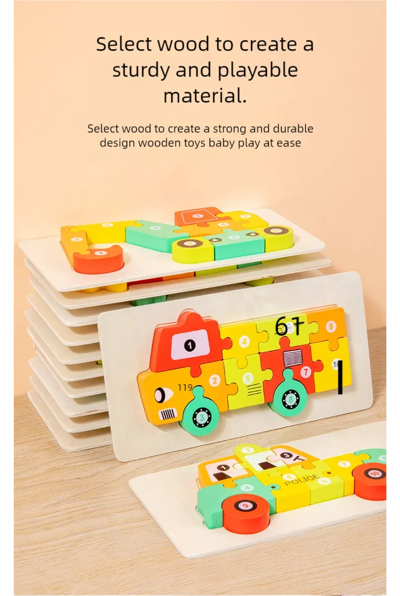 3D Colored Puzzles for Children 2 years old+, Jigsaw, Wooden Toys, Cartoon, Animal, Traffic, Intelligence, Early Education