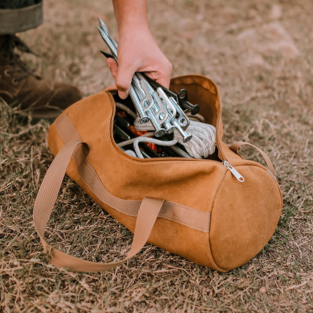 Camping Tools Storage Bag Large Capacity Cylinder Tent Stake Bag Portable Utility Tool Handbag Lightweight for Outdoor Camping