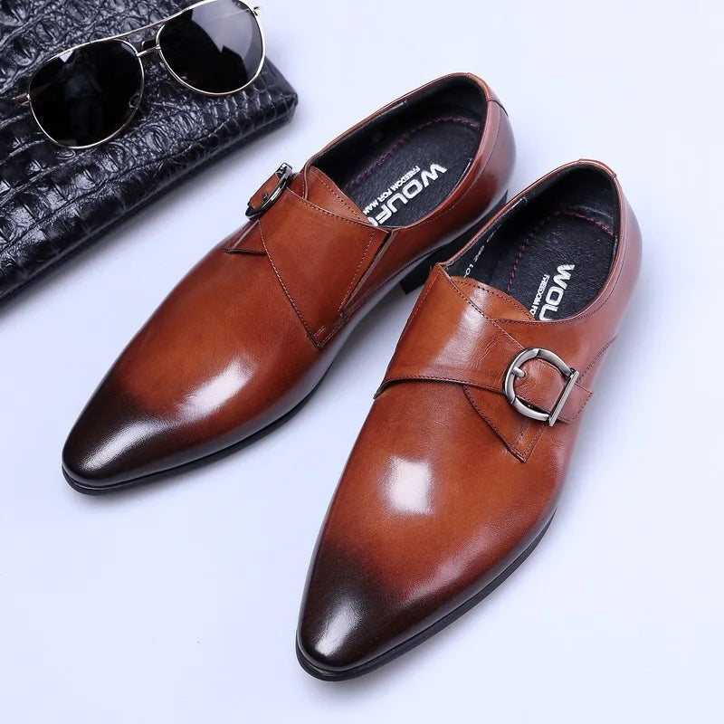 Men's Pointed Toe Business Leather Shoes Comfortable Wear Shoes Metal Buckle Men's Shoes Dress Shoes Men Wedding Shoes Sz 39-48