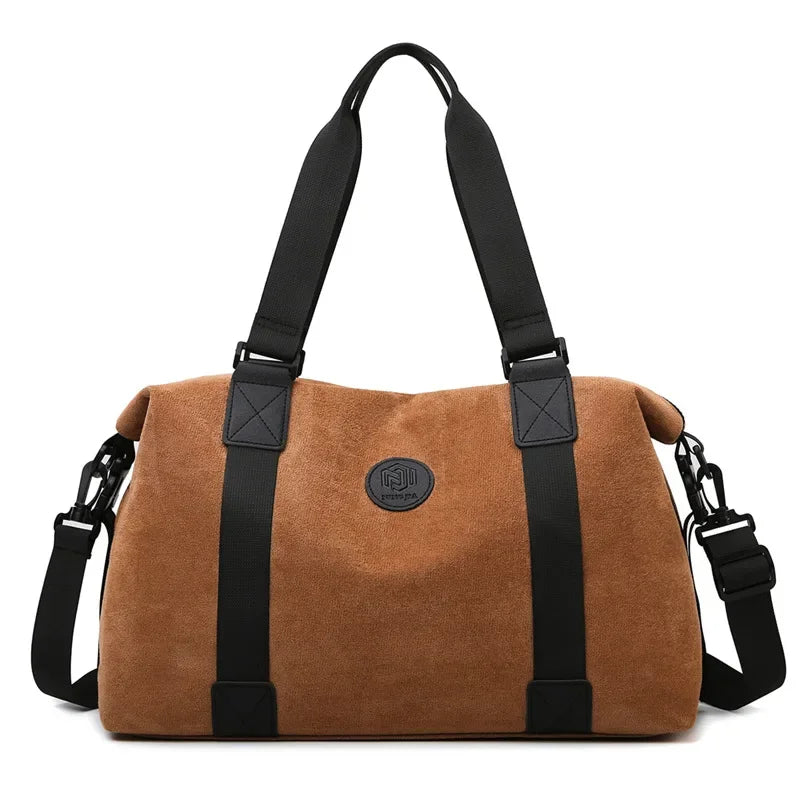 Men's Large Capacity Fashionable Short Distance Travel Totes New Suede Travel Handbag Women's Portable Sports and Fitness Bag