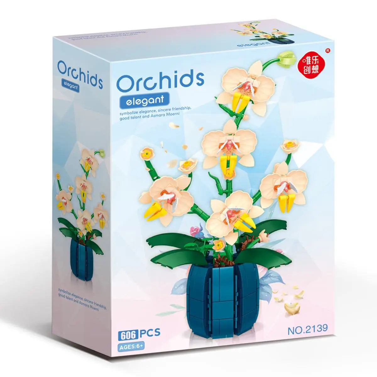 Orchid Building Blocks Flowers, Home Décor Accessory for Adults, Botanical Collection, Valentines Day Gift Idea (606 Pcs)