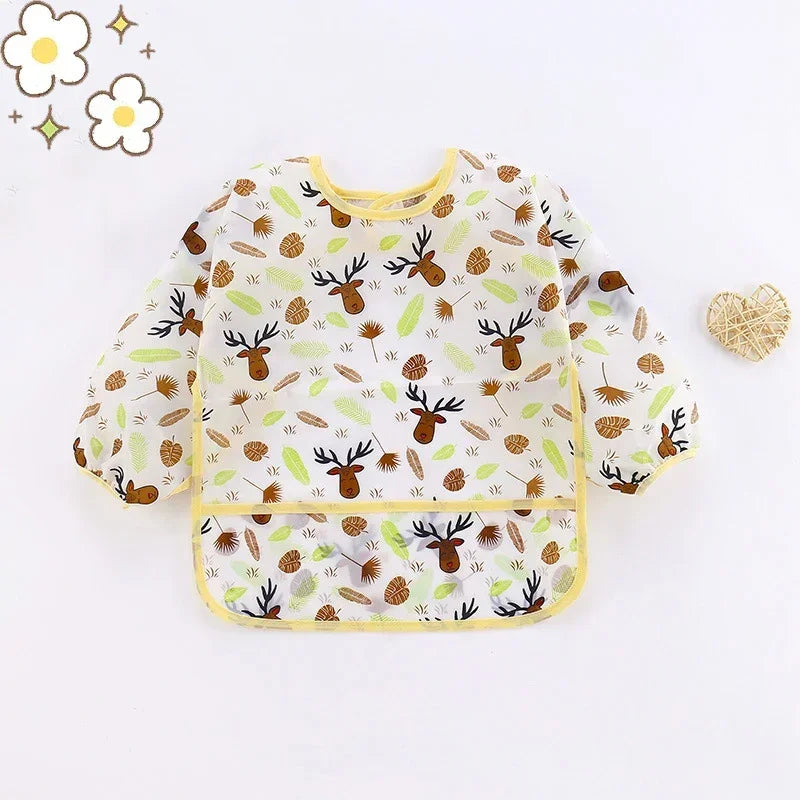 Baby Silicone Cartoon Bib 0-6 Years Soft Bibs Baby Cute Clothing Toddler BPA Free Waterproof Long Sleeve Apron