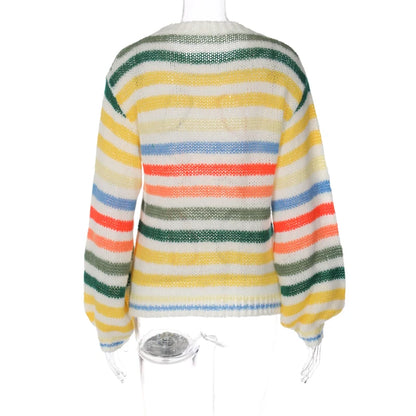 DGLUKE Striped Oversized Sweaters For Women Autumn Winter Knitted Wool Sweater And Jumpers Lantern Sleeve Pullover Sweatshirt