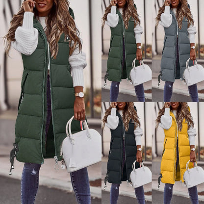 Women's New Green Sleeveless Warm Jacket Vest Fashion Thicken Puffy Hooded Puffer Jacket 2025 Spring Womens Coat Streetwear