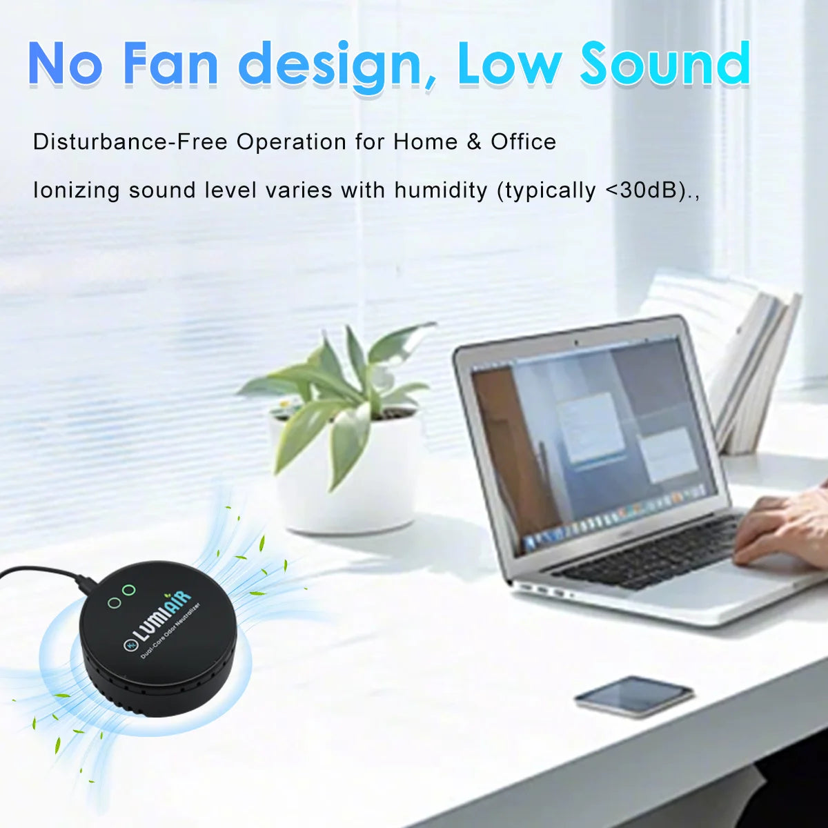 Smart Air Purifier/Deodorizer-USB-Powered Air Cleaner with Dual-core chip, Low Noise Operation for Smalller Spaces