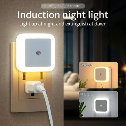 LED Night Light Smart Light Sensor Wall Lamp US EU Plug in Auto-On/Off Night Lamp for Bedroom Kitchen Hallway Stairs Nightlight