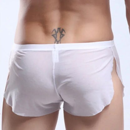 Mens Sexy Underwear Wet Look Lingerie Breathable Pouch Boxer Shorts Side Split Trunks Quick Dry Underpants Ultra Thin Panties