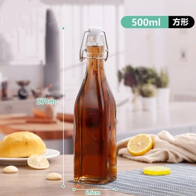 Enzyme Bottle,Bartender Tool,Fresh Lemon Lime Kitchen Oil Bottle,Jars With Lid Seal Buckle Plastic Storage Container Glass