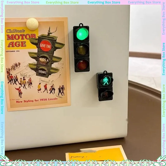 Miniature Simulation Traffic Light Fridge Magnet - Creative Home Decor Refrigerator Door Sticker With Lighting Feature