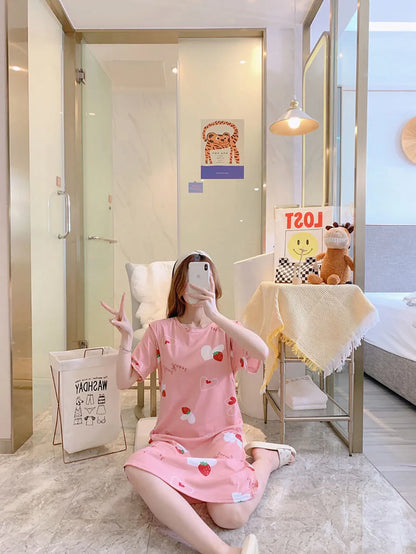 Maternity Clothings Nursing Dresses Breastfeeding Sleepwear Pattern Printing Cheerful and Lively Girl Feeling for Pregnant Women