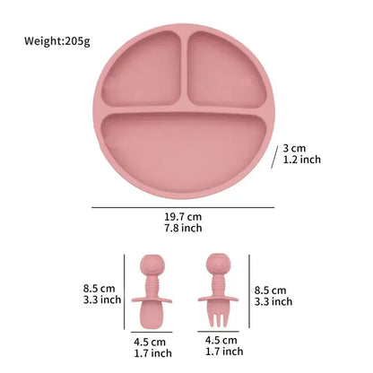 Silicone feeding set 3 cartoon bear sucker plates with spoons and forks, suitable for BPA-free tableware for children under 6 ye