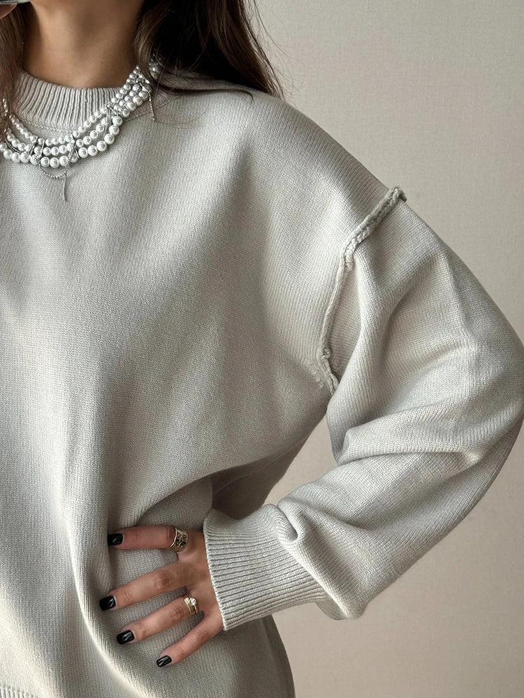 Blue Oversize Sweaters For Women Winter Thick Beige Pullover Woman Autumn Fashion Loose O Neck Ladies Sweaters Jumpers Women