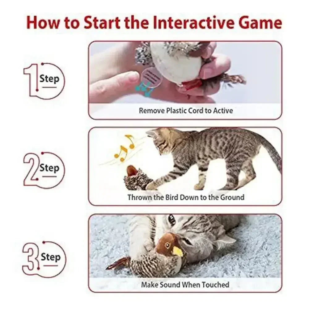 Interactive Cat Toys Electric Squeaky Simulation Bird Plush Cats Pets Teasing Toys with Feather Catnip Kitten Chirping Bird Toys