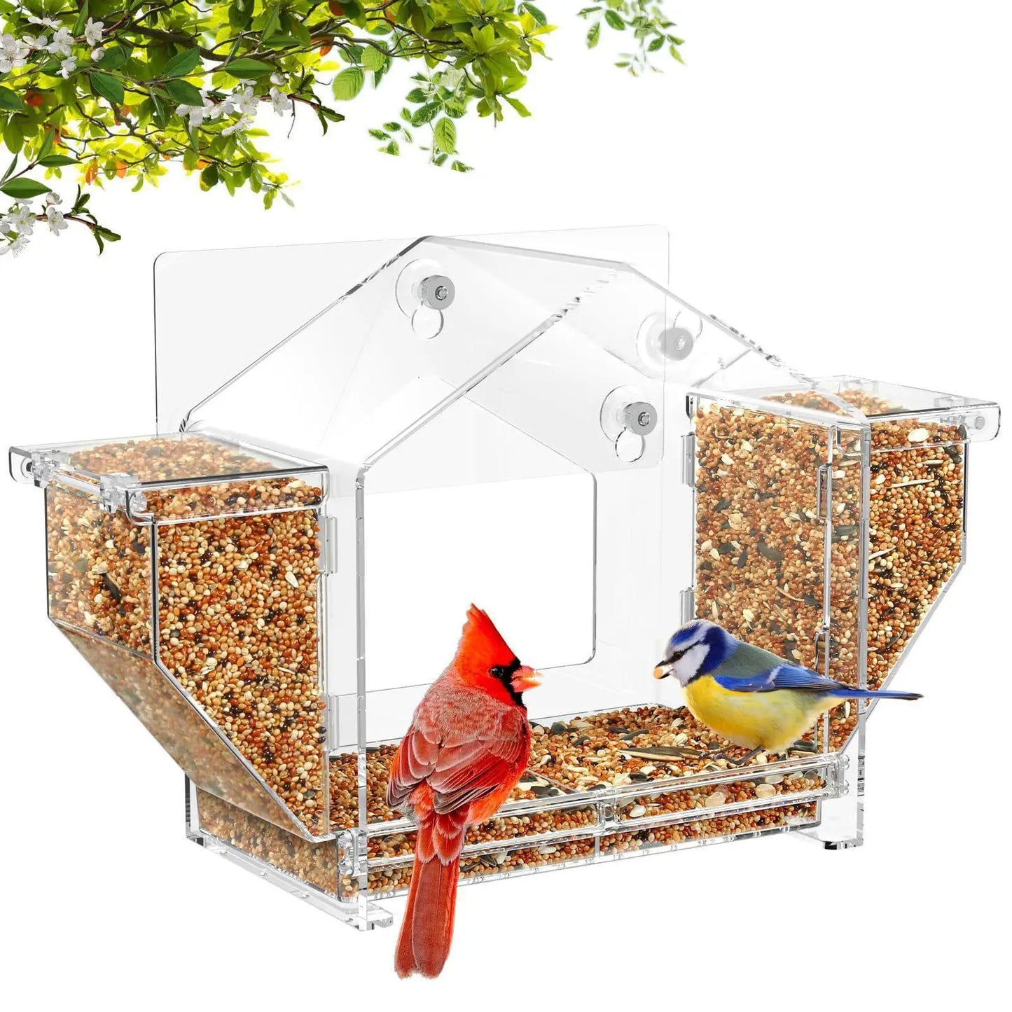 Bird Feeder Removable Food Storage Tray Transparent for Bird Watching Birdfeeder for Backyard Outdoor Lawn Patio Lovebirds