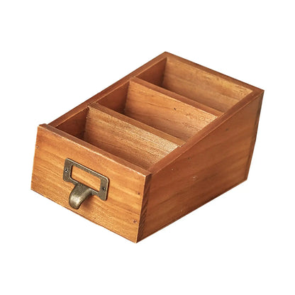 Wooden Desktop Organizer Keys Durable Mini with 3 Compartments Office Accessories for Home Bedroom Vanity Bathroom Countertop