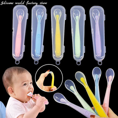 Silicone World Baby Complementary Food Silicone Spoon Training Spoon Soft Spoon Children's Feeding Tableware With Storage Box