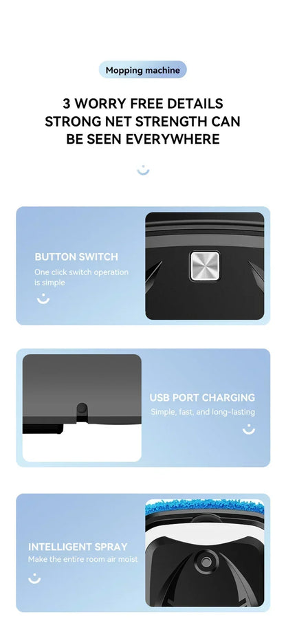 Wireless Cleaner Intelligent Robot Vacuum Cleaner Rotary Sweeper Powerful Cleaning Humidification Spray Dry and Wet Cleaning