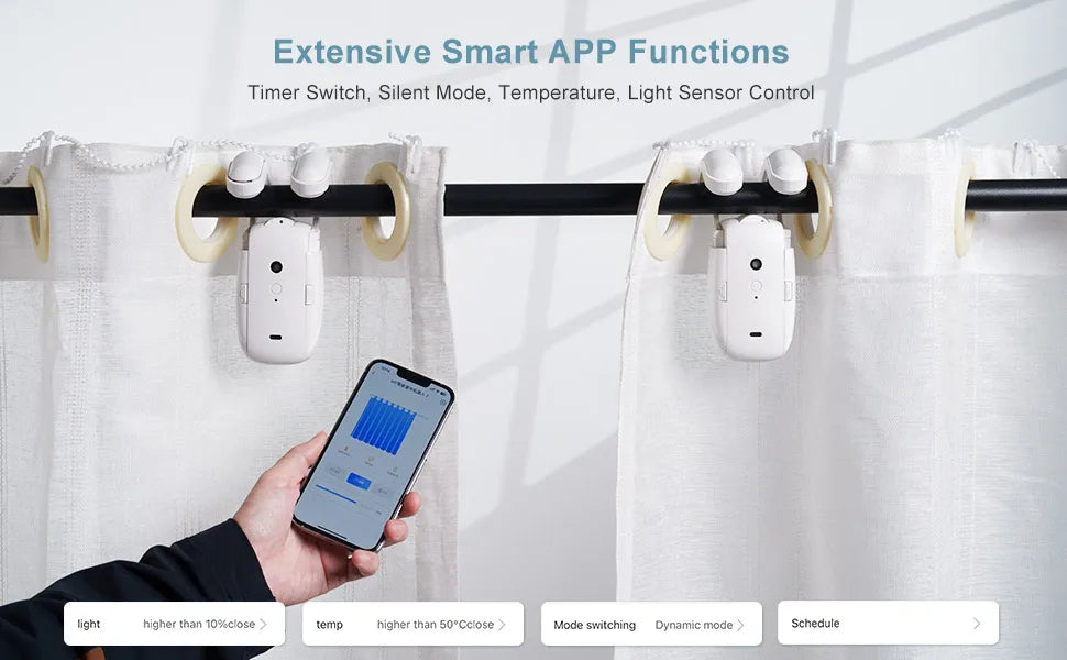 Smart Automatic Curtain Opener-Remote Control With App/Timer/Voice,Upgraded High-Performance Motor(For Roman Rod/T/U Track 3in1)