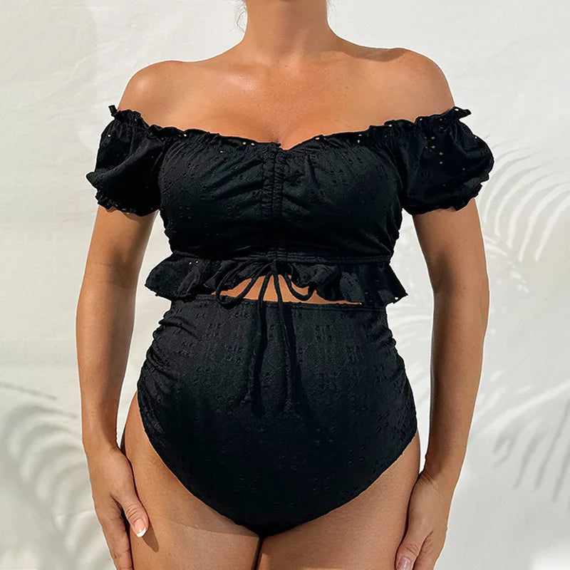 Maternity Bikini Set High Waisted Two Piece Swimsuit Pregnant Women Bathers Black Bathing Suit Summer Beach Swimwear