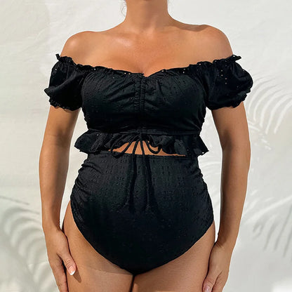 Maternity Bikini Set High Waisted Two Piece Swimsuit Pregnant Women Bathers Black Bathing Suit Summer Beach Swimwear
