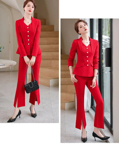 Office Formal Uniform Designs Women Business Suits Pant Suits With Pants Jacket Coat Professional Business Work Wear Blazers Set