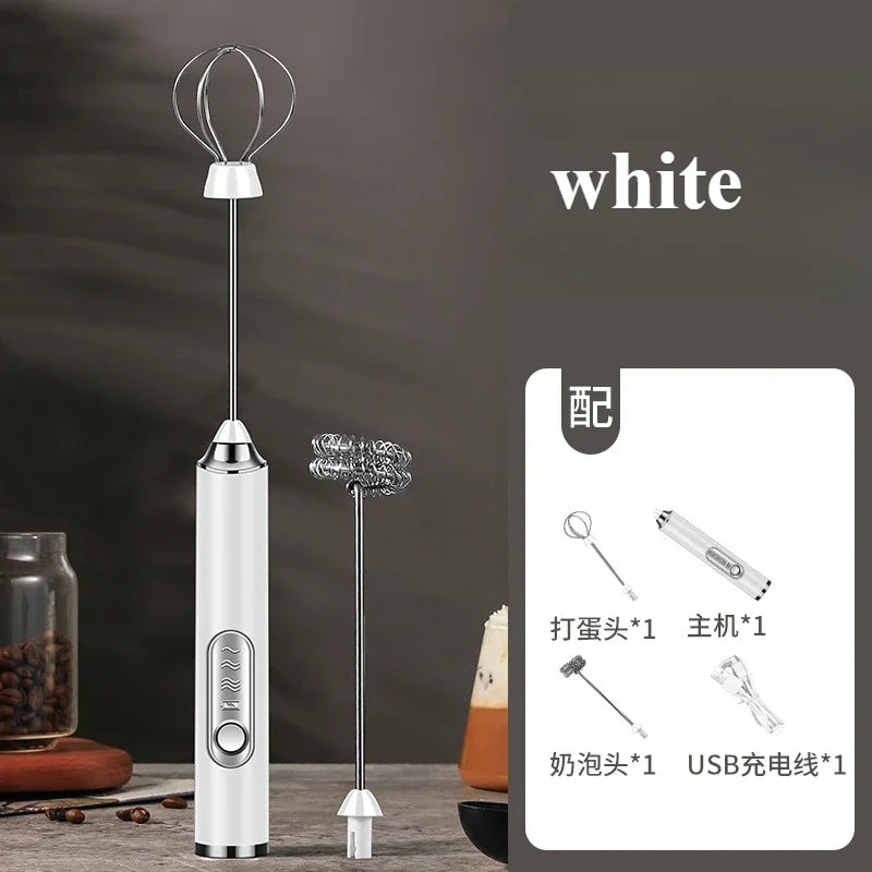 1pcs Coffee Milk Frother Blender 3 Speeds Adjustable Handheld Milk Frother Stainless Steel Electric Milk Frother USB Recharge