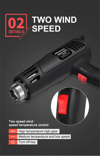 2000W Hot Air Gun High Power Temperature Regulating Industrial Electric Heat Gun Automobile Film Baking Gun Tool