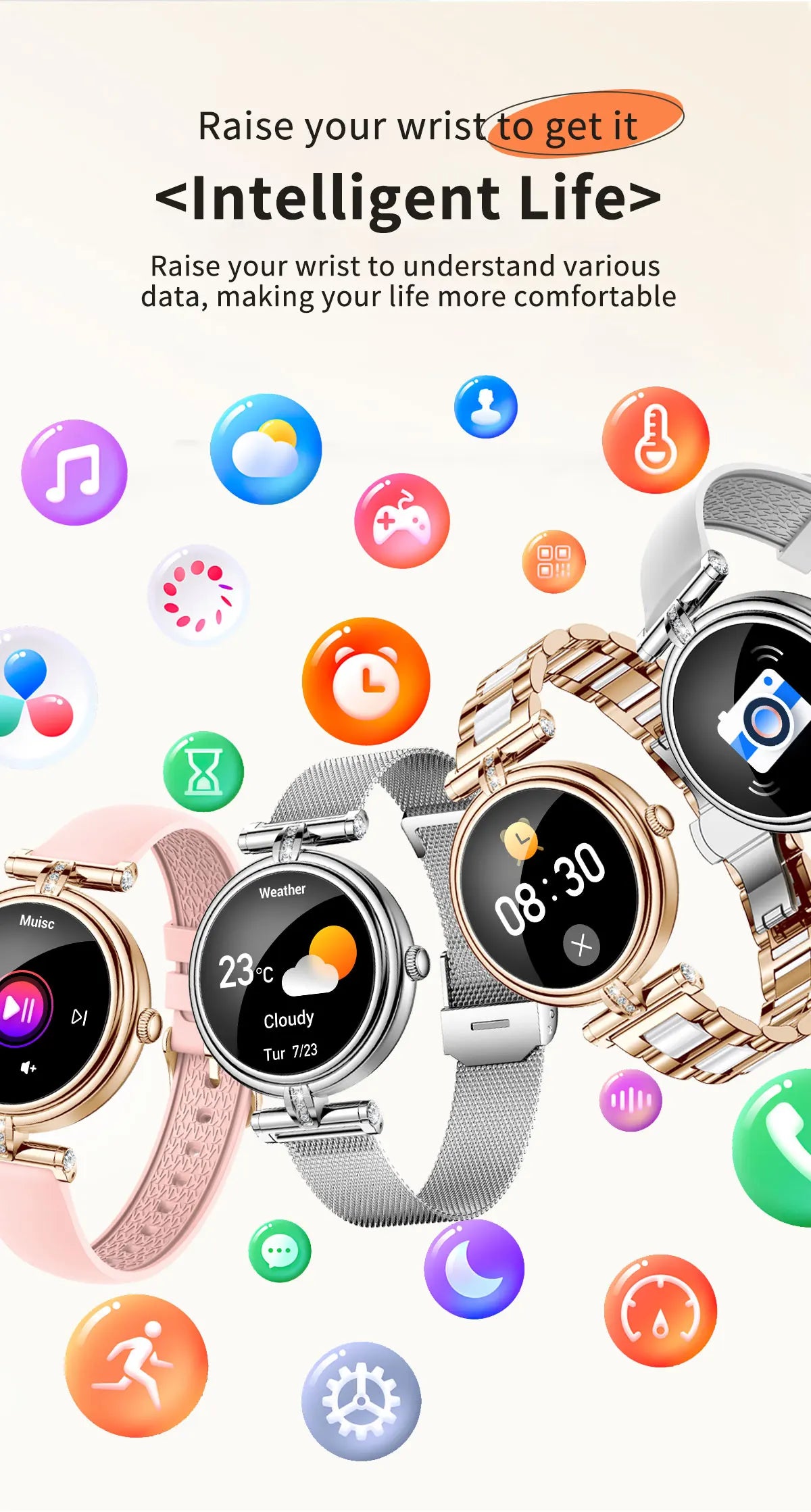 Ladies Smart Watch AK62 Women Bluetooth Call Custom Dial Steel Wristwatch Smartband Fitness Sports Tracker Smartwatches