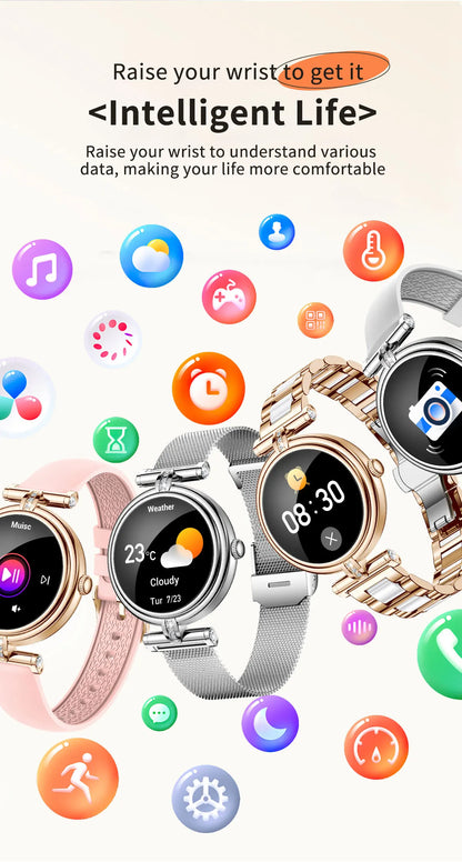 Ladies Smart Watch AK62 Women Bluetooth Call Custom Dial Steel Wristwatch Smartband Fitness Sports Tracker Smartwatches