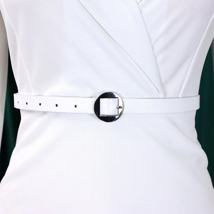 Elegant Office Dresses for Woman V Neck Full Sleeve Belt Waisted Sheath Package Hips Mid Calf Formal Business Work Wear Gowns OL