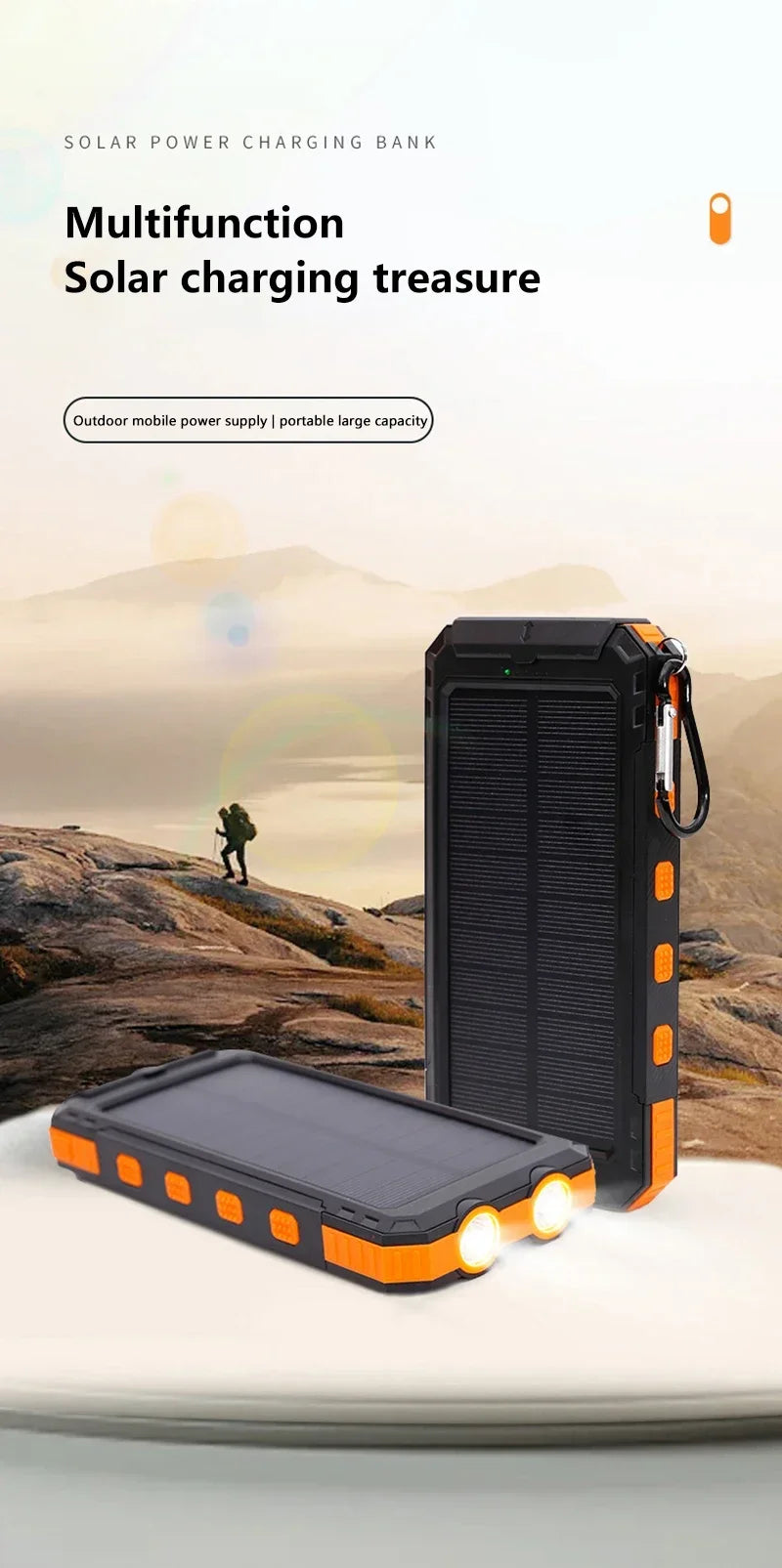 200000mAh Solar Power Bank  Fast Charging Portable Large Capacity Charger Compatible For IOS Android USB-A and USB-C