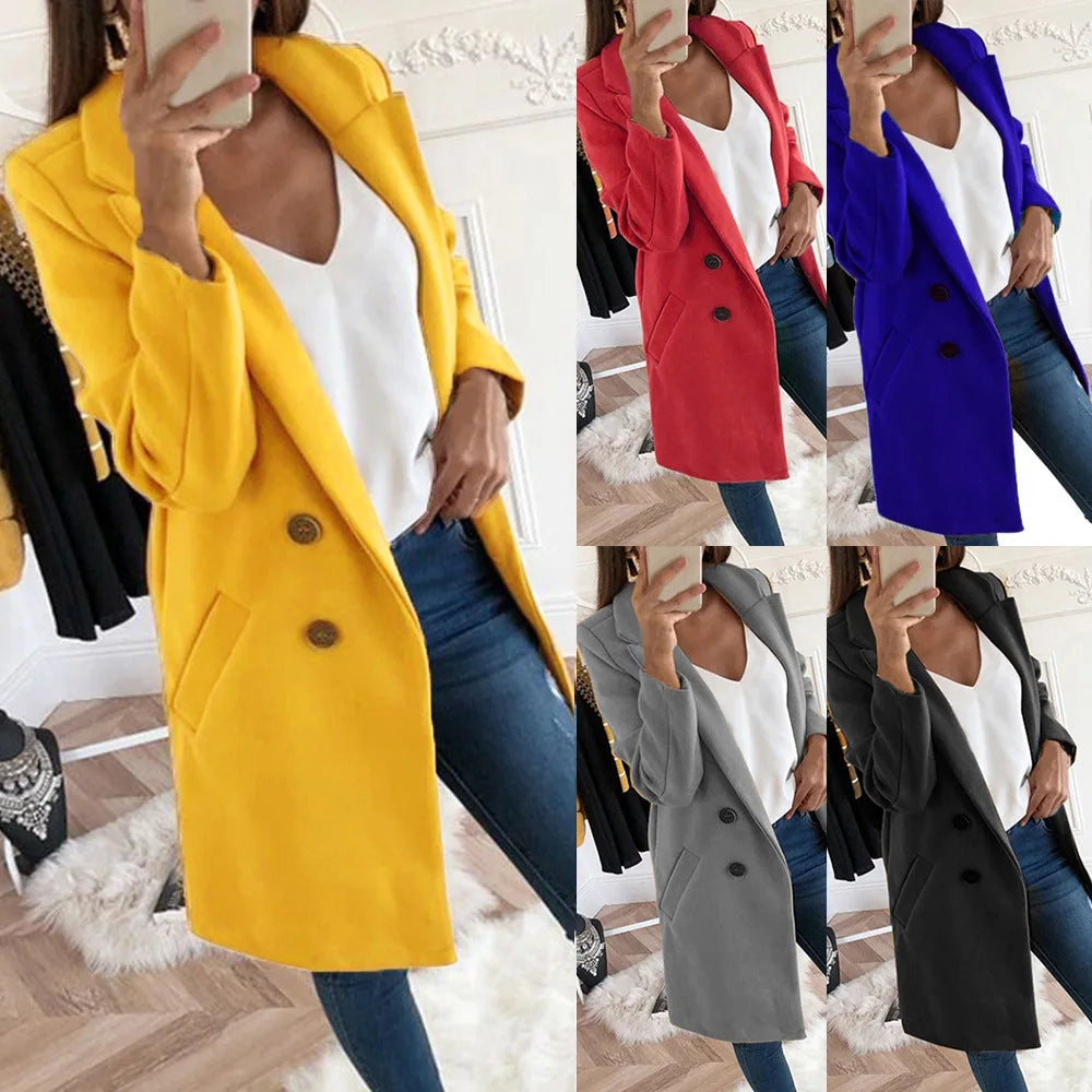 New Plus Size 4XL 5XL Women's Autumn Coat Woollen Blends Overcoats 2025 Winter Long Sleeve Casual Oversize Outwear Jackets Coat