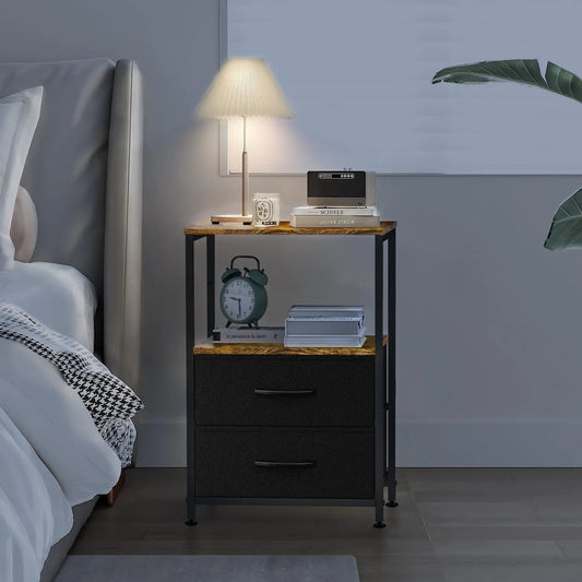 Side Table Bedside Table with 2 Fabric Storage Drawers for Bedroom Living Room Dorm Night Stands for Small Space