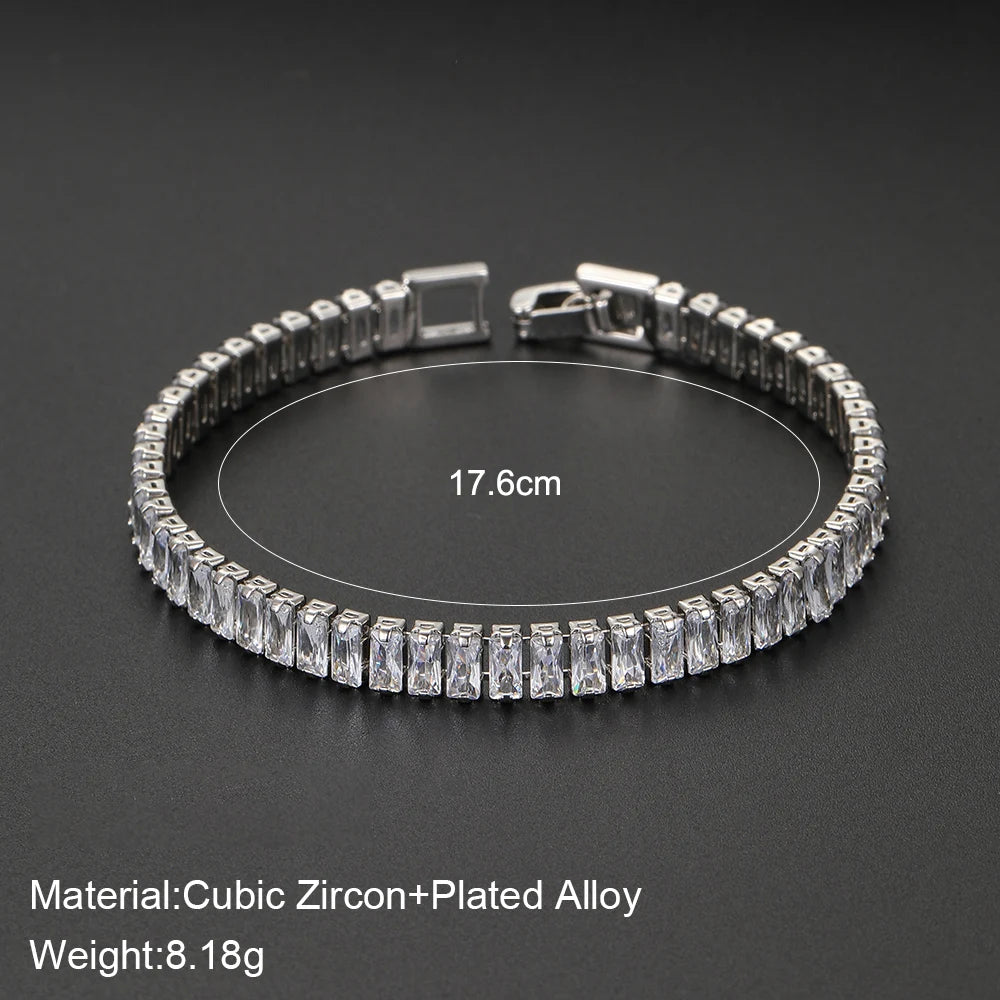Sparkling Cubic Zircon Tennis Bracelets for Women Luxury Dainty Stackable Silver Color Chain Crystal CZ Banquet Wedding Jewelry