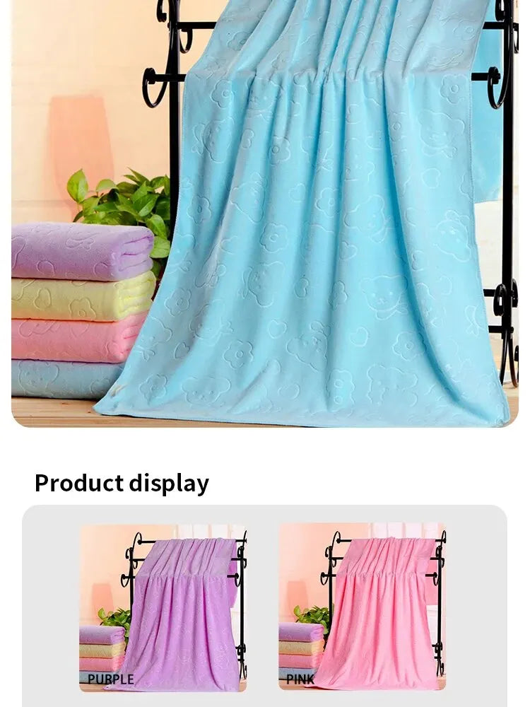 1pc Cute Bear Textured Lightweight Shower Towel, Super Fine Microfiber Absorbent Bath Towel, Beach Essentials, Bathroom Supplies