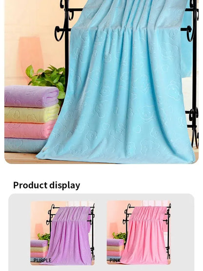 1pc Cute Bear Textured Lightweight Shower Towel, Super Fine Microfiber Absorbent Bath Towel, Beach Essentials, Bathroom Supplies