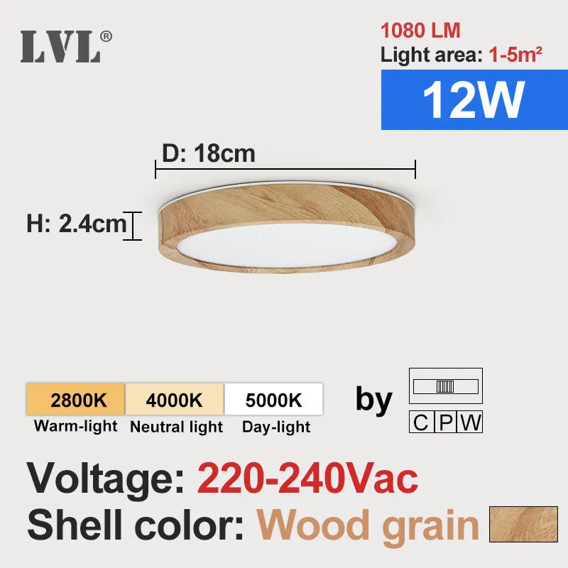 Modern LED Ceiling Light Wood Grain Golden One Light with 3 Colors Home Lighing Kitchen Bedroom Bathroom Surface Ceiling Lamp