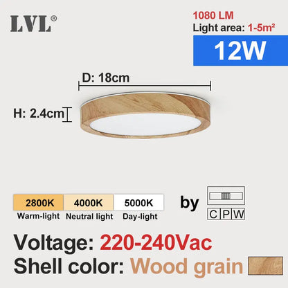 Modern LED Ceiling Light Wood Grain Golden One Light with 3 Colors Home Lighing Kitchen Bedroom Bathroom Surface Ceiling Lamp