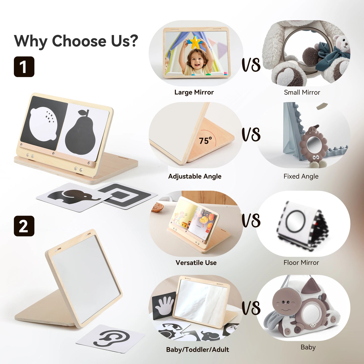 Black And White Baby Floor Mirror Tummy Time Sensory Baby Toys 6 12 months Kid Toys For Babies Montessori Development Crawl Toys