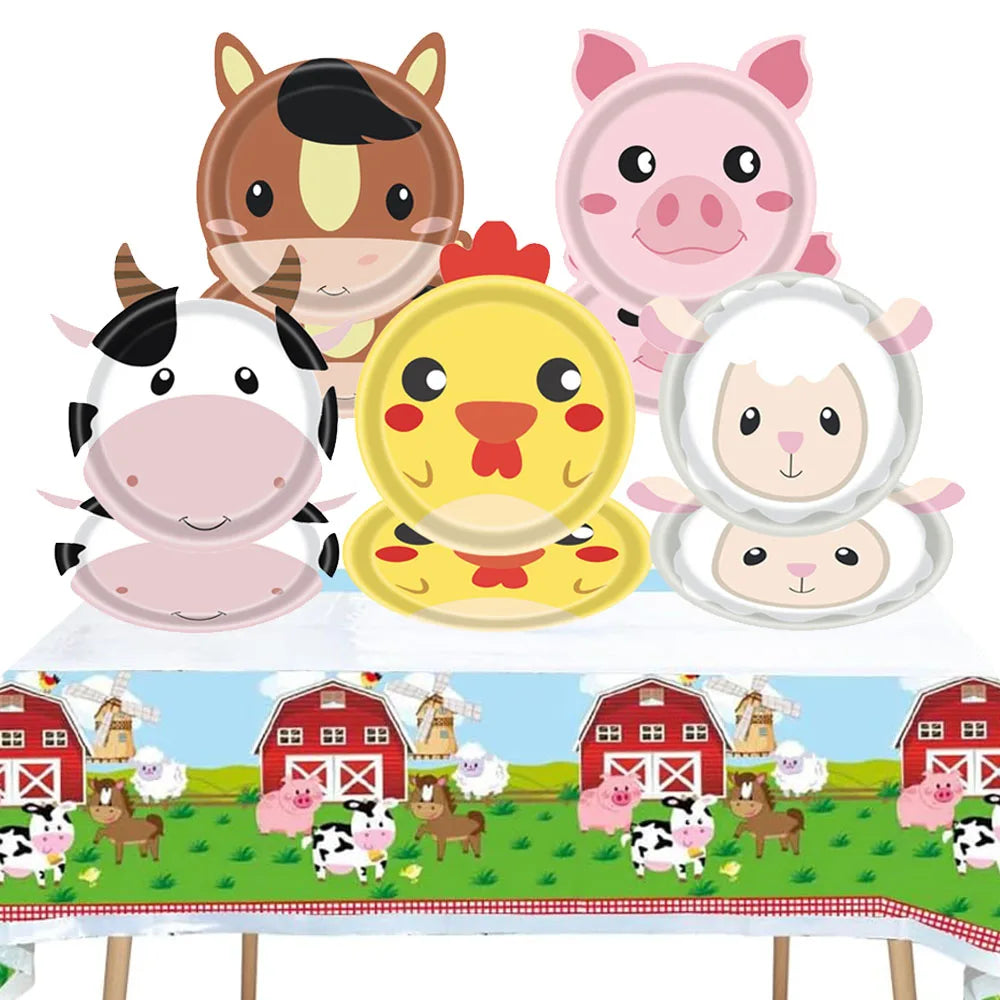 Farm Birthday Party Supplies Animal Farm Paper Plate Pig Sheep Chicken Horses Cows Shape Dinnerware Farm Animal Party Decoration