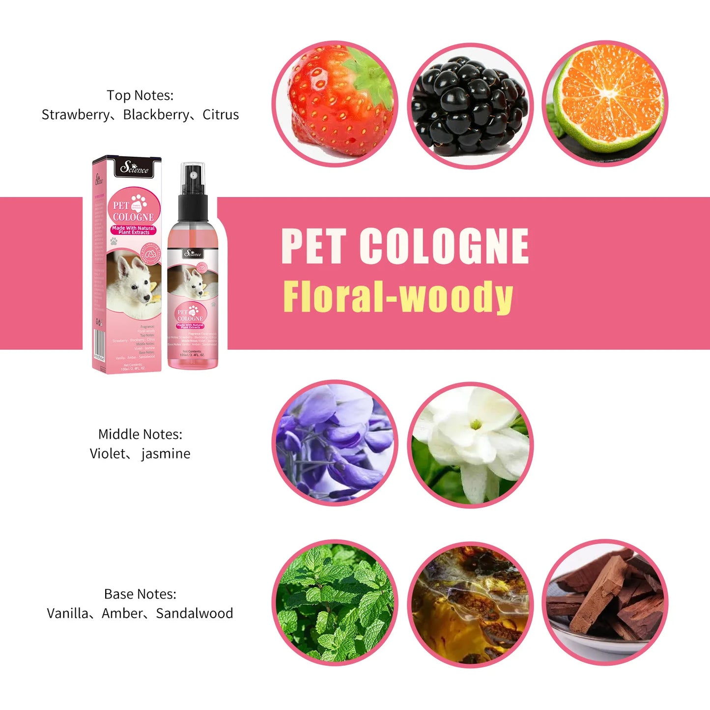 100ml Cruelty-Free Pet Perfume Odor Eliminator Cologne Spray Scented Private Label Calm Skin Deodorizing for Dog Cat