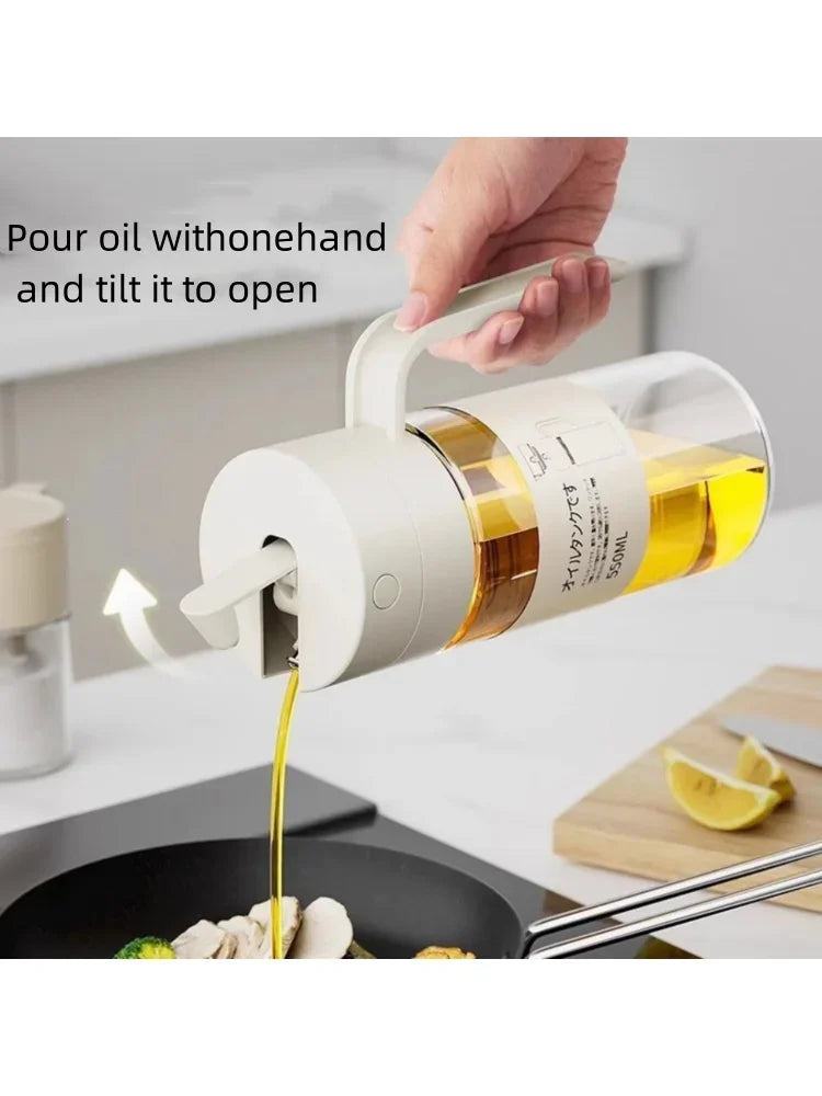 550ml Glass Automatic Opening and Closing Gravity Jug Household Kitchen Leak-proof Oil Jug Soy Sauce Vinegar Seasoning Flask