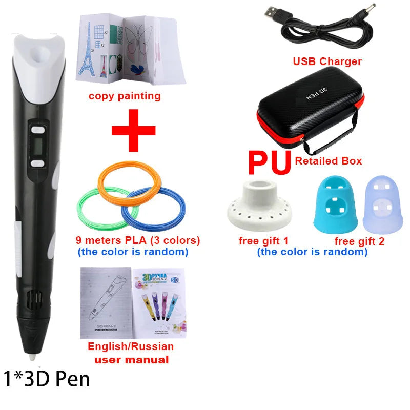 3D Pen 3d Printing Pen DIY Drawing Pens PLA Filament With USB PU Travel Case Birthday Christmas Gift For Kids Children