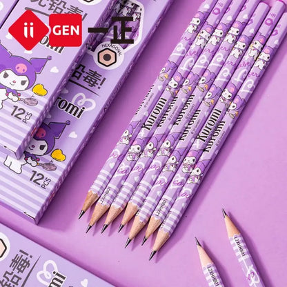 12pcs/set Sanrio Series Kuromi Hexagonal Writing Pencil Cute Student Pencil Creative Writing Pencil School Student Stationery