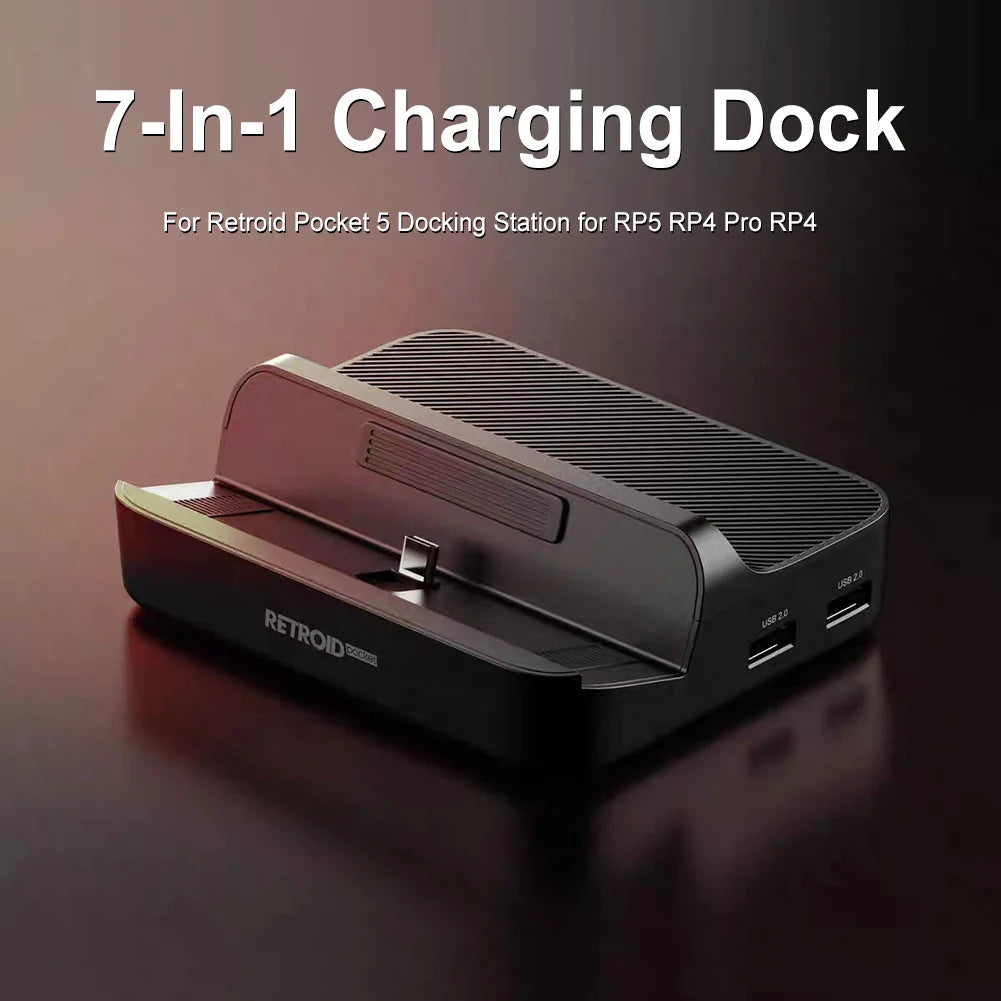 7-In-1 Charging Dock for Retroid Pocket 5 Charger Dock Station PD Charging HDMI-Compatible 3*USB3.0 2*USB2.0 for RP5 RP4 Pro RP4