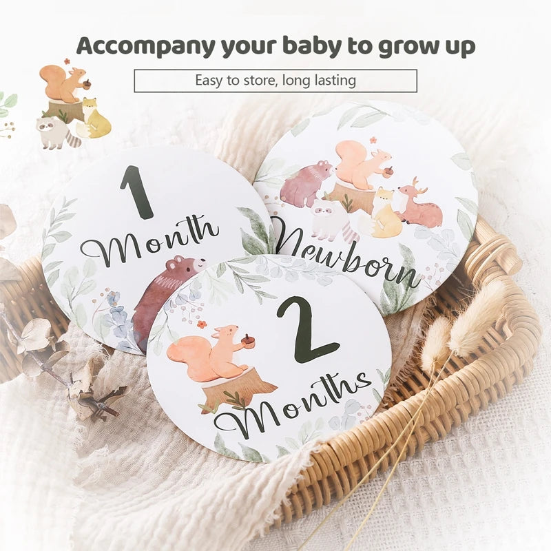 Newborn Baby Growth Milestones 0-12 Months Paper Card Photo Accessory Cartoon Animal Pictures Souvenir Props Baby's Birth Gift
