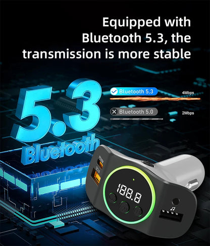 PD30W+QC3.0 Bluetooth 5.3 Car MP3 Player FM Transmitter Wireless Handsfree U Disk Play Music USB Type-C Car Fast Charger Adapter