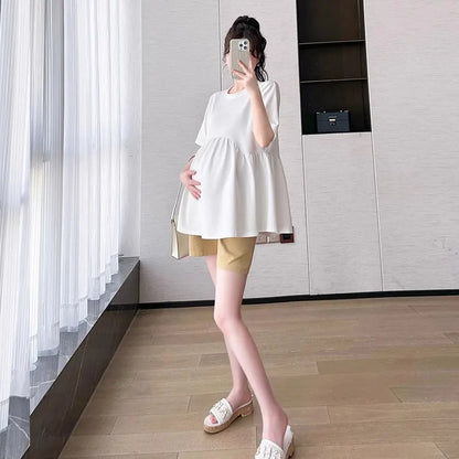 Maternity T-Shirt Summer 2025 New Fashionable Summer White T-Shirt Short-Sleeved Tops Loose Large Size Casual Maternity T-Shirt