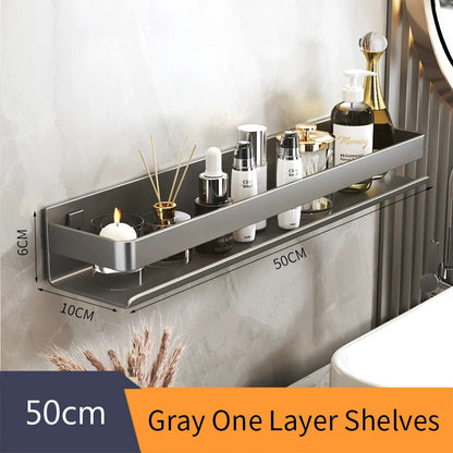 Bathroom Accessories Shelf Organizer Shower Storage Rack Gray Wall Mounted Space Aluminum Toilet Shampoo Holder Shelves 30-50CM