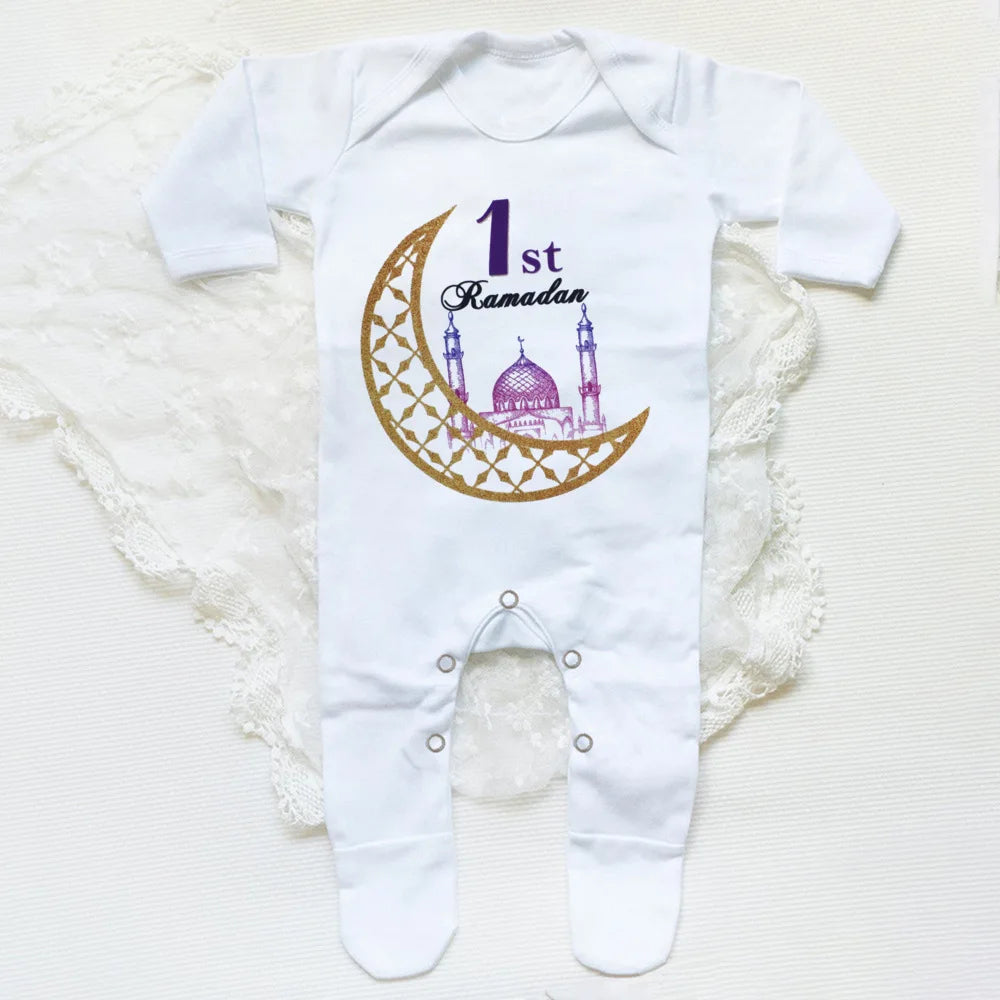 My First Ramadan Baby Babygrow Sleepsuit Long Sleeve Infant Boy Girl Sleepsuit Print Crew Neck Romper 1st Ramadan Babys Clothes